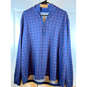 Johnnie O Pullover Mens Large Checkered Blue/Red 1/4 Zip Long Sleeve Golf